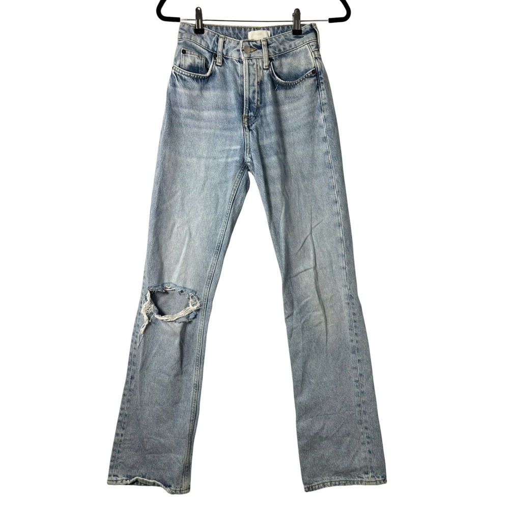 HM Womens High Waisted Straight Leg Distressed Jeans Light Wash Blue Size‎ 2